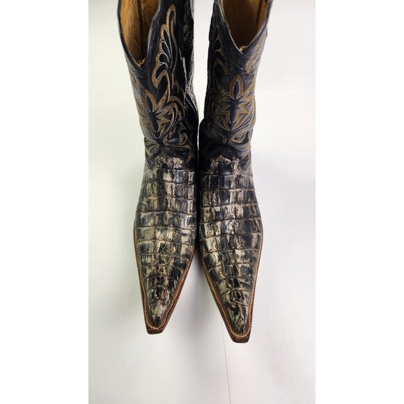 Vintage Alligator Caiman Tail Western Cowboy Boots Snip Toe Distressed Men\'s 11